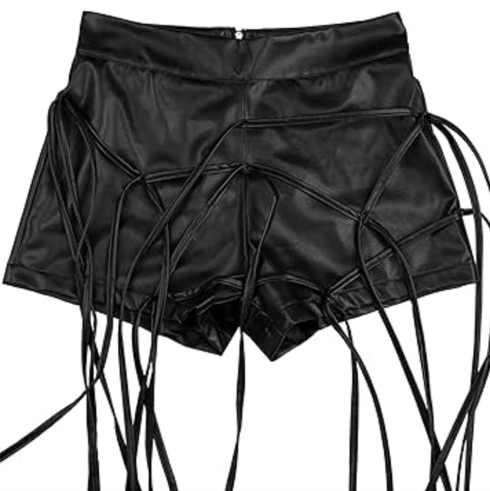 Women's Stylish High Waist Solid PU Leather Bodycon Bondage Shorts, XL